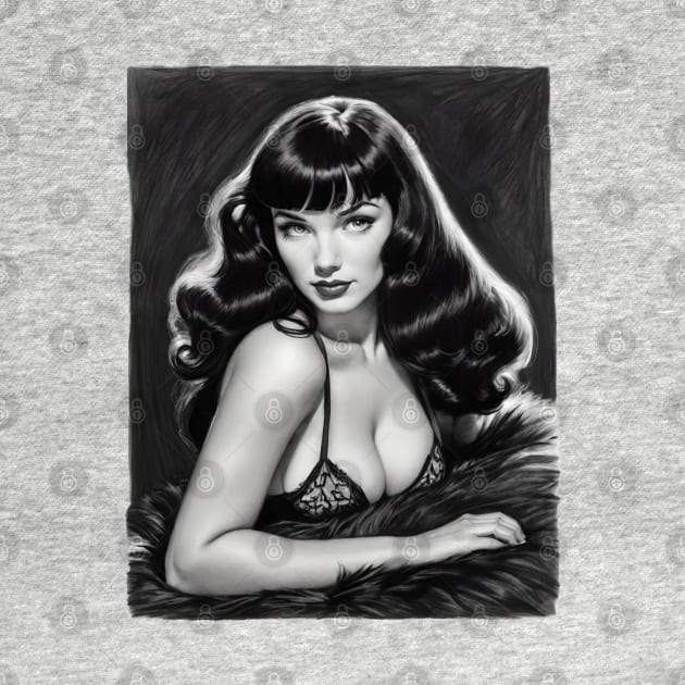 Bettie Page Black and White Portrait by Absinthe Society 